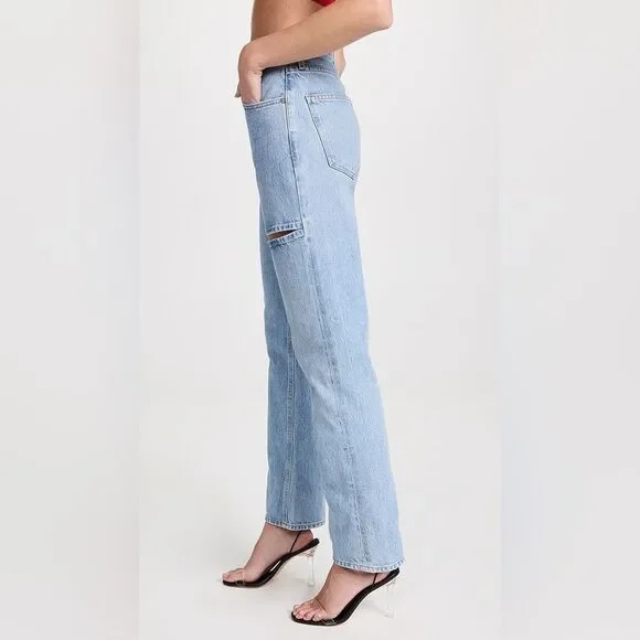 AGOLDE Lana Slice Straight Leg Jeans Size 31 Mid Rise Light Blue 90s Revolve - Picture 2 of 13